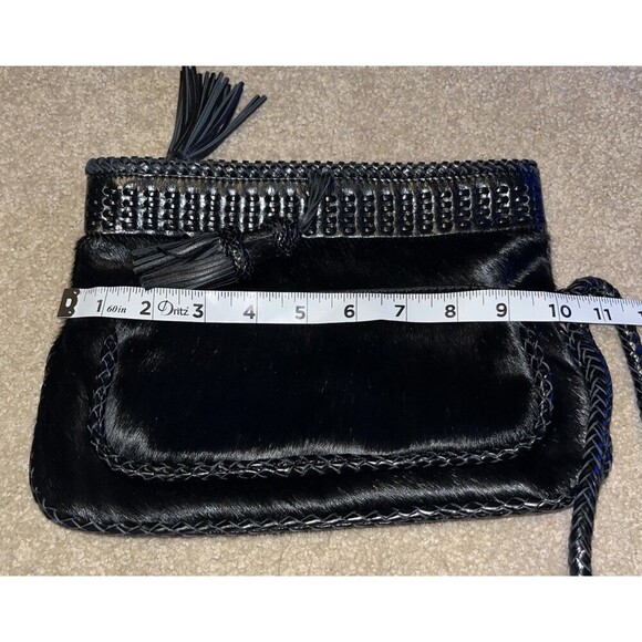 Francesco Biasia Black Italian Leather Clutch/ Wristlet Purse with Fur / Pockets - Picture 8 of 10